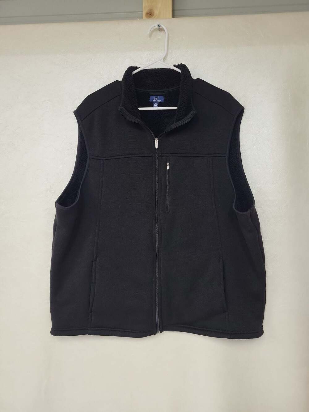 George Men's Black Full Zip Fleece Lined Vest Size 2XL